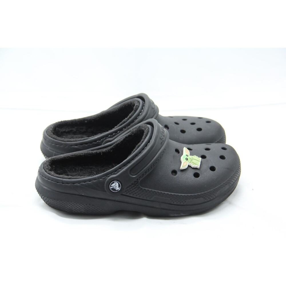 Crocs Clog Sandals Mens Size 6 Black DUAL COMFORT Faux Fur Lined Slides
